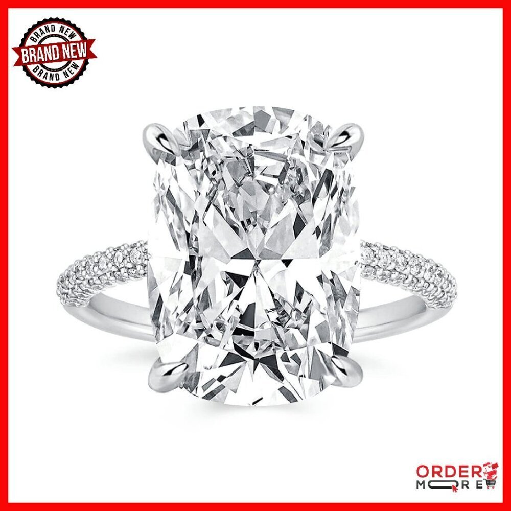 4CT Cushion Cut Engagement Ring S925 Silver Cubic Zirconia Promise Ring